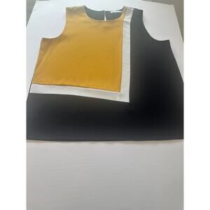 Calvin Klein Colorblock Blouse Sleeveless Crew Neck Gold Cream Black Women